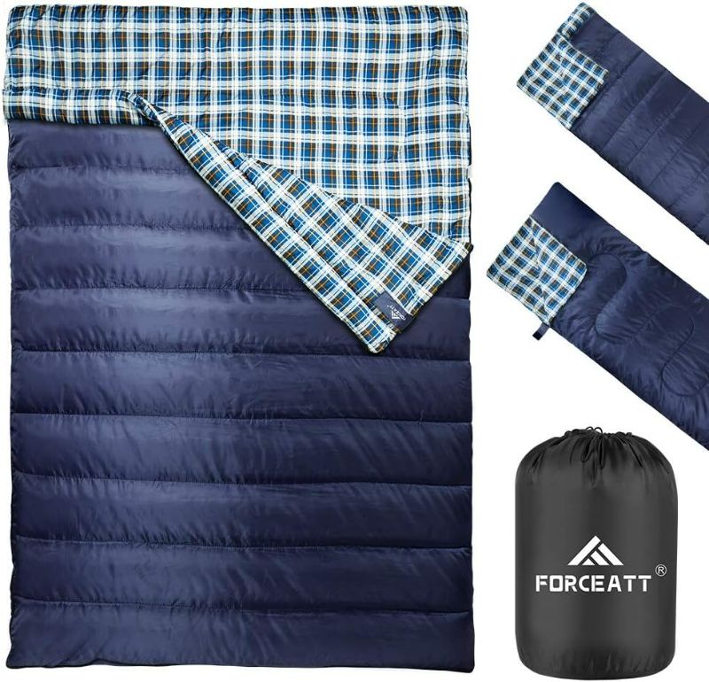 Photo 1 of Forceatt Double Sleeping Bag,Lightweight Sleeping Bags for 2 Person Use in 3 Seasons, Water-Repellent Backpacking Sleeping Bag Great for Indoor, Outdoor, Hiking, Camping.
DARK BLUE ON OUTSIDE GRAY INSIDE DIFFERENT THEN STOCK PHOTO