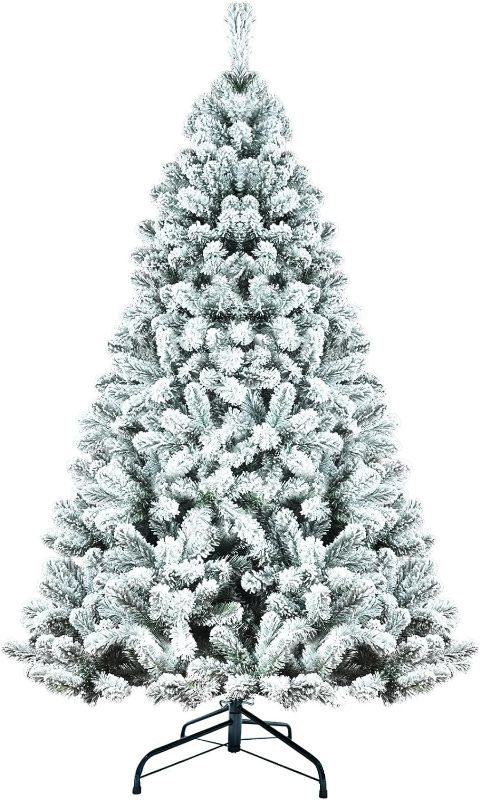 Photo 1 of 4ft Snow Flocked Artificial Christmas Tree Unlit Snowy Pine Tree for Home Office Holiday 