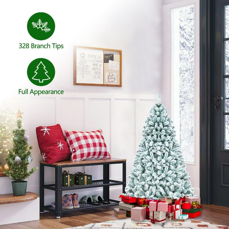 Photo 2 of 4ft Snow Flocked Artificial Christmas Tree Unlit Snowy Pine Tree for Home Office Holiday 