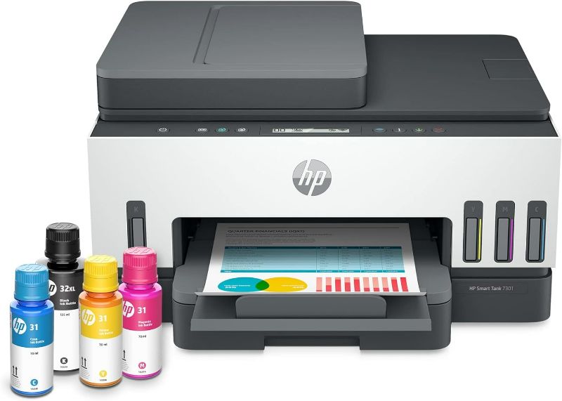 Photo 2 of HP Smart -Tank 7301 Wireless All-in-One Cartridge-free Ink Printer, up to 2 years of ink included, mobile print, scan, copy, automatic document feeder (28B70A), Gray
