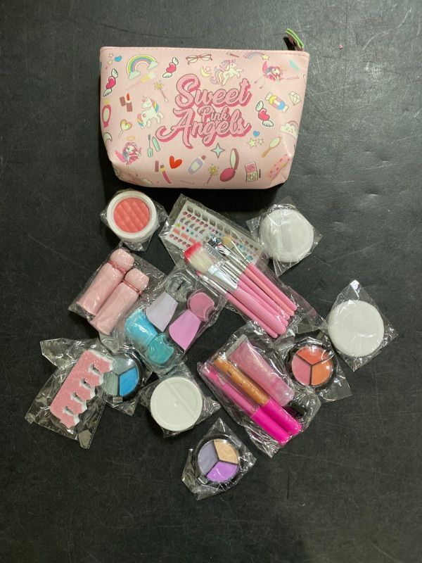 Photo 2 of 25 PCS Girls Makeup kit for Kids with Cosmetic Bag - Real Washable Girls Makeup Non Toxic, Kids Makeup kit for Girl, Children Makeup Toys for Angels, Girls Makeup, Make up for Kids
