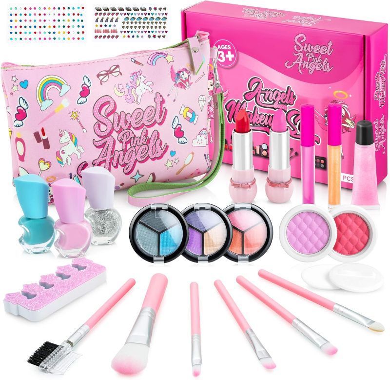 Photo 1 of 25 PCS Girls Makeup kit for Kids with Cosmetic Bag - Real Washable Girls Makeup Non Toxic, Kids Makeup kit for Girl, Children Makeup Toys for Angels, Girls Makeup, Make up for Kids
