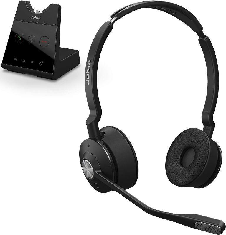 Photo 1 of Jabra Engage 65 Wireless Headset, Stereo – Telephone Headset with Industry-Leading Wireless Performance, Advanced Noise-Cancelling Microphone, Call Center Headset with All Day Battery Life,Black
