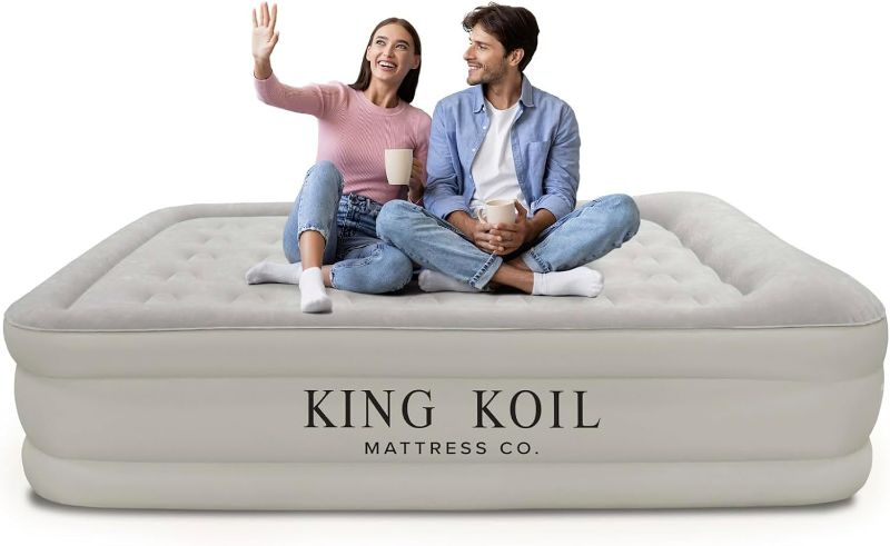 Photo 1 of King Koil Luxury Queen Air Mattress with Built-in Pump for Home, Camping & Guests - Queen Size Inflatable Airbed Luxury Double High Adjustable Blow Up Mattress, Durable Portable Waterproof
