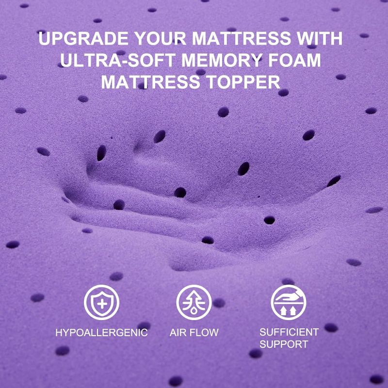 Photo 1 of SINWEEK 3 Inch Gel Memory Foam Mattress Topper Ventilated Soft Mattress Pad, Bed Topper, CertiPUR-US Certified, Queen Size, Purple
