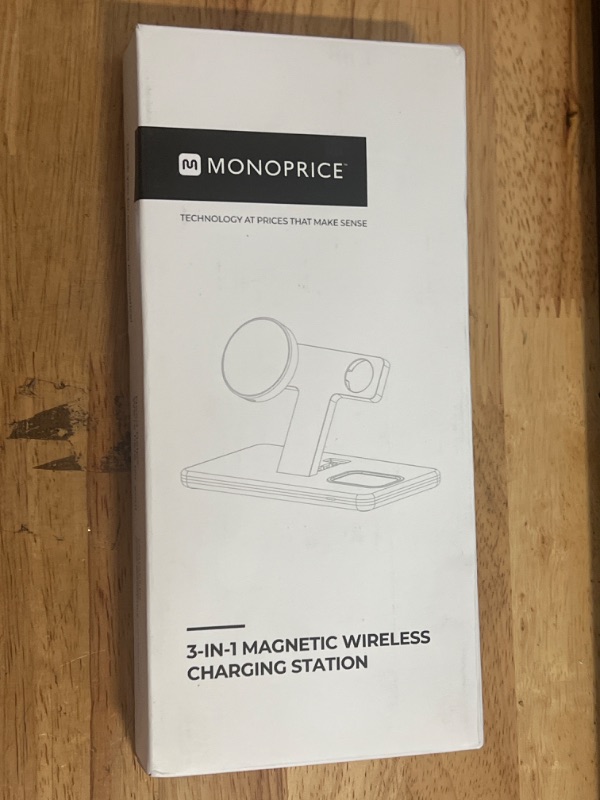 Photo 2 of Monoprice Magsafe 3-in-1 Wireless Charging Stand, Bundled with QC3.0 Wall Charger, for iPhone 13/13 Pro/13 Pro Max/13 Mini/12/12 Pro/12 Pro Max/12 Mini, Apple Watch, AirPods