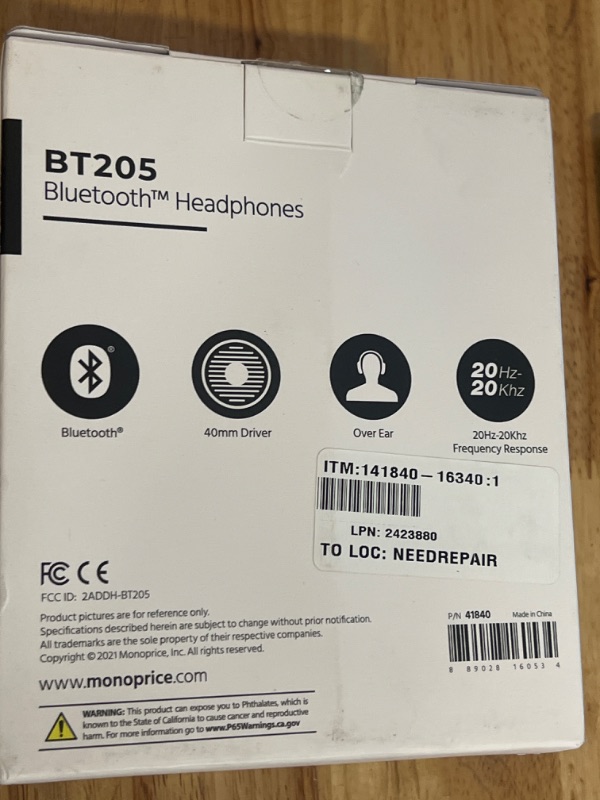Photo 3 of Monoprice BT-205 Bluetooth 5.0 Over Ear Headphone, Built-in Microphone, 8Hrs Playtime, Lightweight, Foldable, 40mm Drivers, For Home, Work and Travel