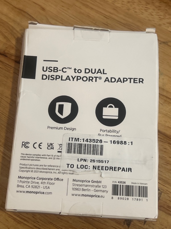 Photo 4 of Monoprice USB-C to Dual 4K DisplayPort Adapter (Dual 4K@60Hz) Compatible with Thunderbolt 3 Devices with Windows and MacOS