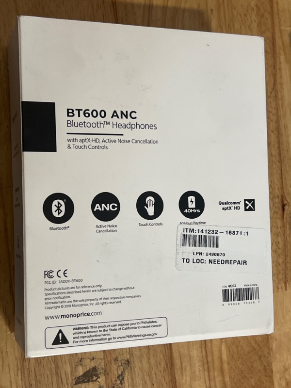 Photo 3 of Monoprice BT-600ANC Over Ear Headphones - Bluetooth 5, Active Noise Cancelling (ANC) Qualcomm aptX HD Audio, AAC, Touch Controls, Ambient Mode, 40 Hour Playtime, Carrying Case, Multi-Pairing