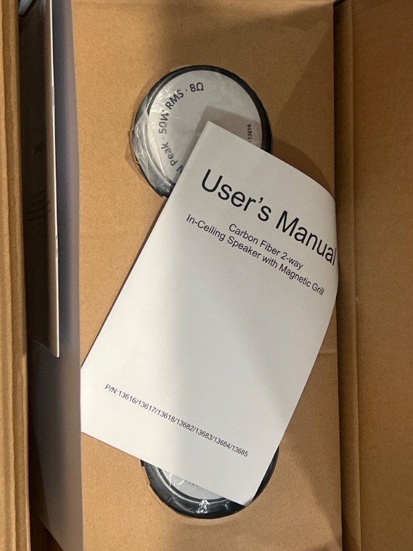 Photo 2 of Monoprice Amber 2-Way Carbon Fiber Ceiling Speakers - 6.5 Inch with Magnetic Grille and Ribbon Tweeter (Pair) Black
