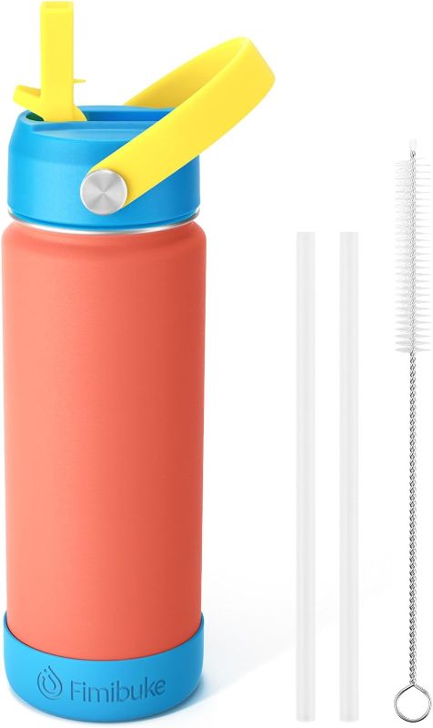 Photo 1 of Fimibuke Kids Insulated Water Bottle - 18oz BPA-FREE 18/8 Stainless Steel Kids Cup with Straw Travel Tumbler Double Wall Vacuum Leak Proof Toddler Water Bottle for School Boys Girls(1 Pack, Coral)
