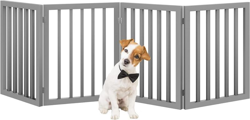 Photo 1 of PETMAKER Pet Gate – Dog Gate for Doorways, Stairs or House – Freestanding, Folding, Accordion Style, MDF Wooden Indoor Dog Fence (4 Panel, Gray)
