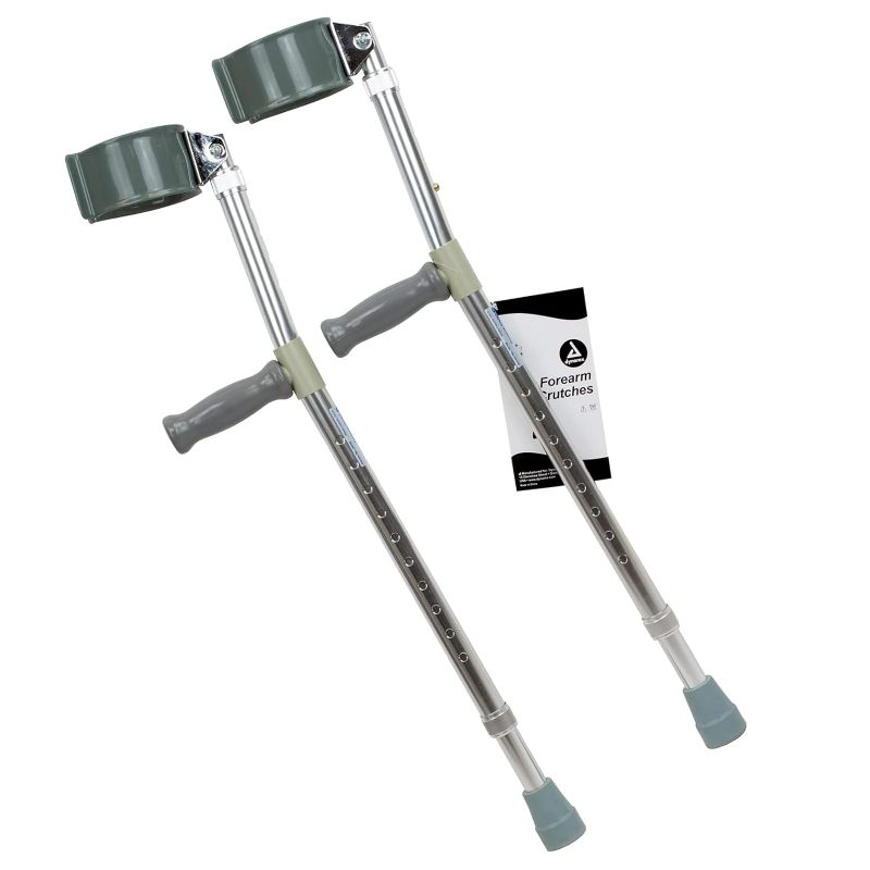 Photo 1 of Dynarex Forearm Crutches-Tall, Height Adjustment for Arm and Leg, Comfortable Hand Grips and Molded Arm Cuff, 300 lb Weight Capacity, Grey, 1 Pair
