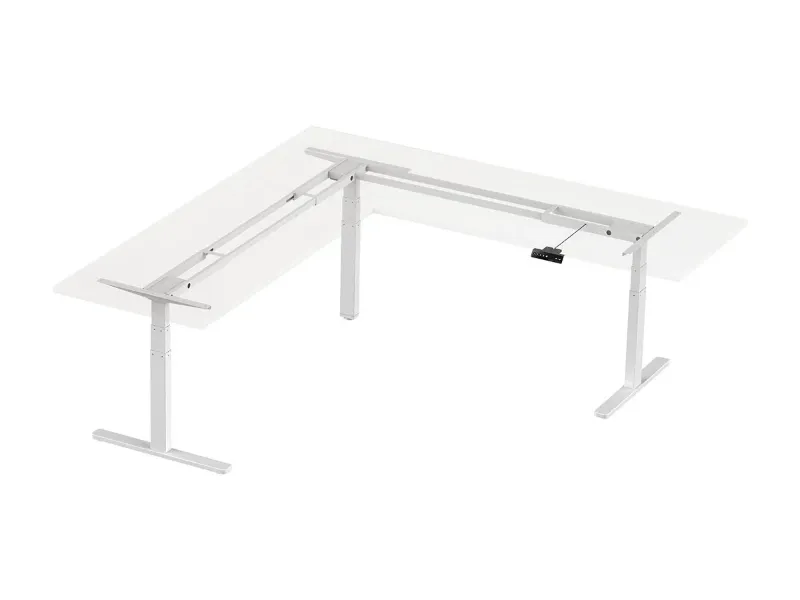 Photo 1 of Monoprice Triple-Motor Height-Adjustable Sit-Stand L-Shaped Corner Desk Frame, White 21169