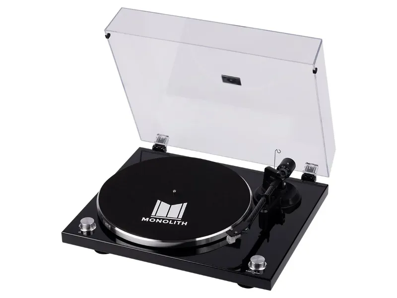Photo 1 of Monolith by Monoprice Belt Drive Turntable with Audio-Technica AT-VM95E Cartridge, Carbon Fiber Tonearm, USB, Bluetooth - Glossy Black