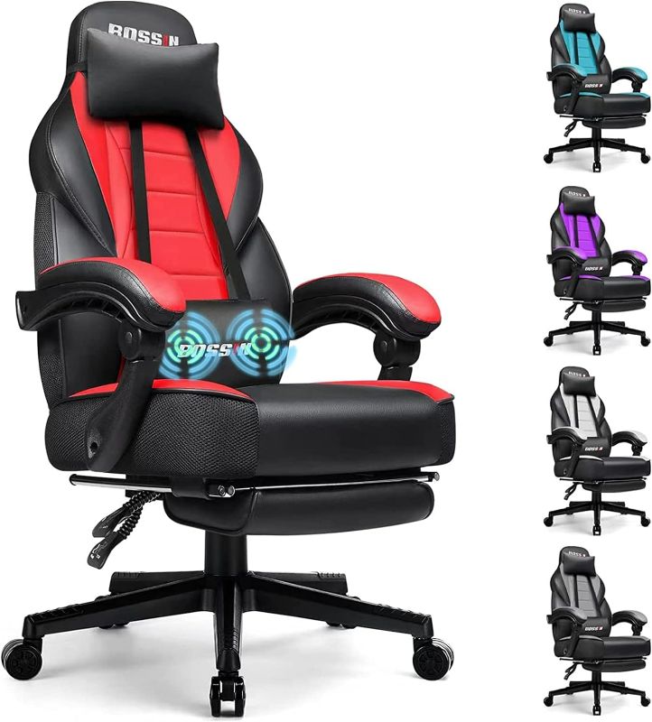 Photo 1 of BOSSIN Gaming Chair with Massage, Ergonomic Heavy Duty Design, Gamer Chair with Footrest and Lumbar Support, High Back Office Chair, Big and Tall Gaming Computer Chair for Kids