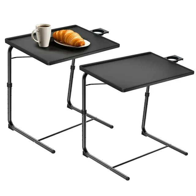 Photo 1 of TV Tray Table, Folding Tray Table for Eating with 6 Adjustable Height & 3 Tilt Angle & Cup Holder for Bed & Couch