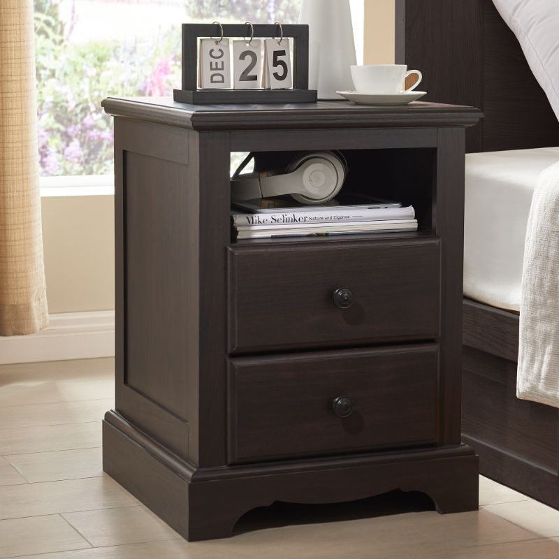 Photo 1 of Nightstand with Charging Station for Bedroom, Farmhouse 2 Drawer End Side Table