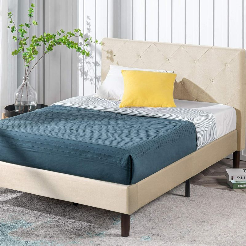 Photo 1 of Upholstered Platform Bed Frame / Mattress Foundation / Wood Slat Support / No Box Spring Needed / Easy Assembly, Beige