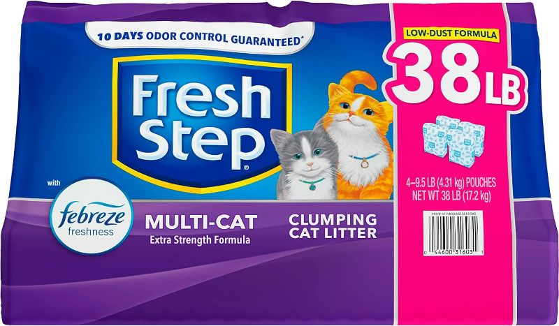 Photo 1 of Fresh Step Multi-Cat Extra Strength Formula Scented Litter with the Power of Febreze, Clumping Cat Litter, 38 Pounds, Packaging May Vary 3/4