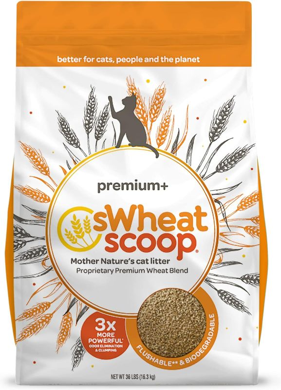 Photo 1 of sWheat Scoop Natural Wheat Cat Litter, Premium+, Strong Clumping and Odor Control, 36 Pound Bag
