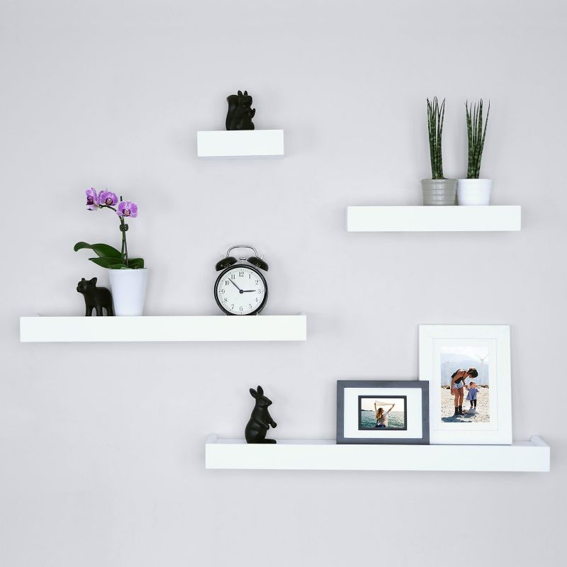 Photo 1 of Ballucci Modern Ledge Wall Shelves, Set of 4 Wood Floating Shelves for Bedroom, Bathroom, Living Room, Kitchen, Nursery, White