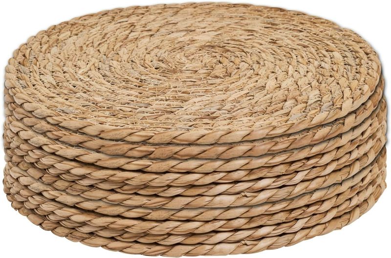 Photo 1 of Woven Placemats Set of 10,12" Round Rattan Placemats,Natural Hand-Woven Water Hyacinth Placemats,Farmhouse Weave Place Mats,Rustic Braided Wicker Table Mats for Dining Table,Home,Wedding.