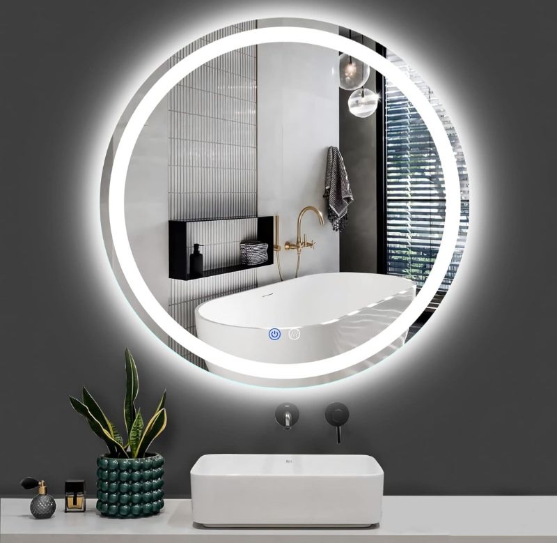 Photo 1 of Round Wall Mounted Two-Arm LED Lighted Magnifying Makeup Mirror, Adjustable 
