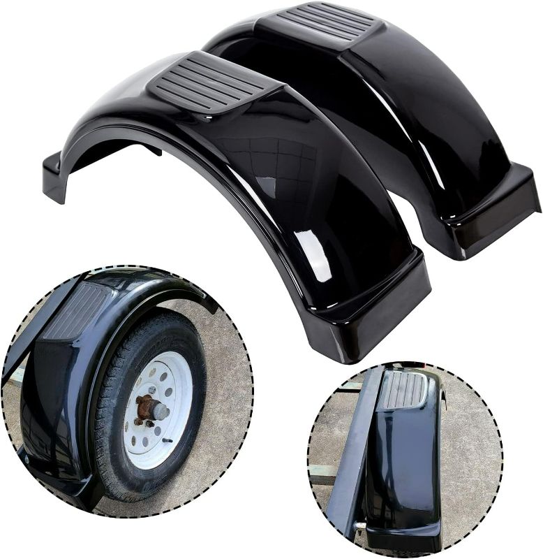 Photo 1 of ECOTRIC 2 Pcs Trailer Fenders W/Steps Compatible with Single-Axle Trailers Diameter Wheels Tires Plastic Fenders - Black