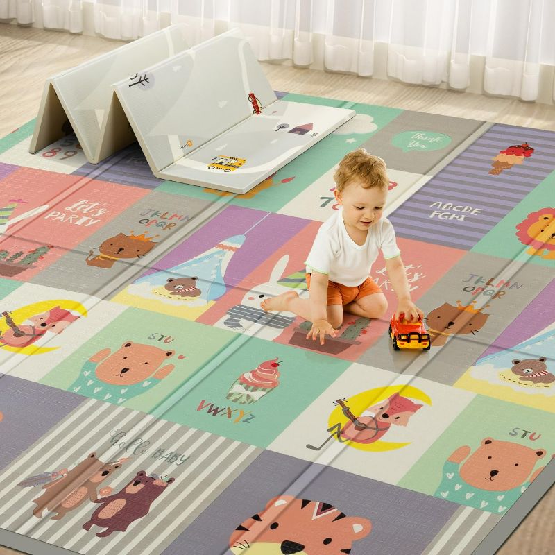 Photo 1 of GZZ Foldable Baby Play Mat,Reversible, Waterproof, Anti-Slip Floor Playing Mats for Infants, Babies, Toddlers Indoor/Outdoor