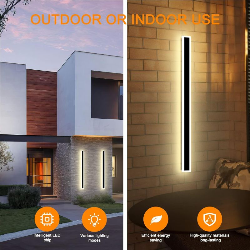 Photo 1 of 2 Pack 40inch Outdoor Wall Lights, Long Outdoor Modern Led Wall Light, 32w Waterproof Ip65 Warm/RGB 110v Outdoor Garage Lights Wall Mount Frosted White Acrylic Exterior Light Fixture for Patio