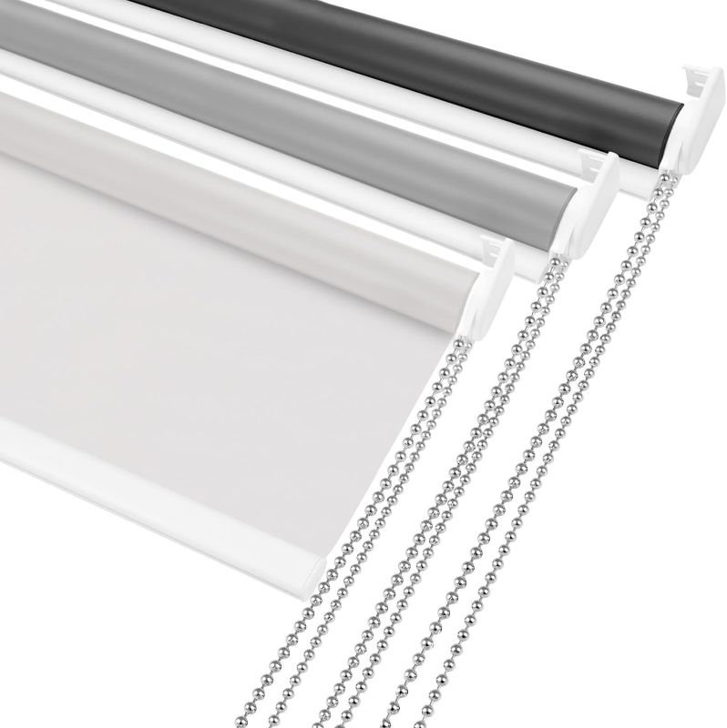 Photo 1 of Grandekor Blackout Roller Shades, Pull Down Shades for Window Thermal Insulated UV Protection Waterproof Blackout Fabric, Chain Corded roll up and Down Blinds,White