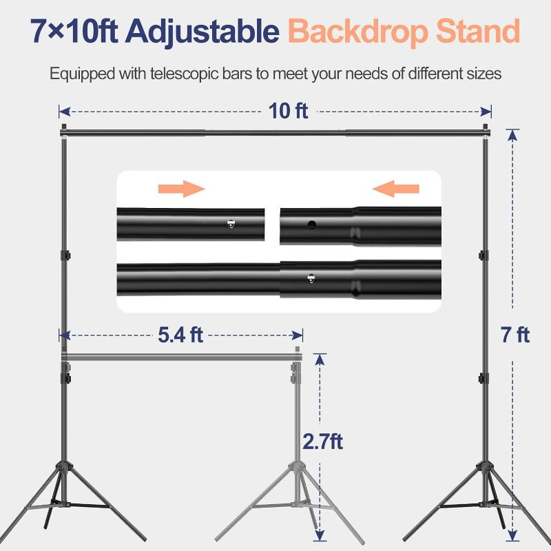 Photo 1 of EMART Photography Backdrop Stand Kit 7 x 10 ft with White Background Backdrop, Adjustable Background Support System with Portable Large Polyester Fabric Screen for Photo Video Studio, Party, Live