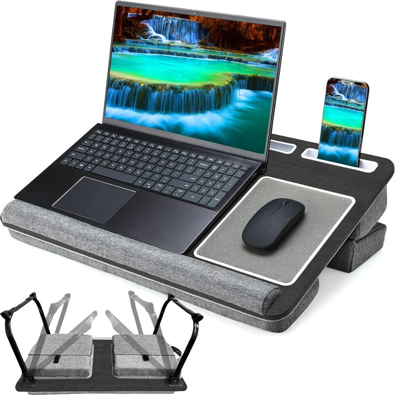 Photo 1 of QUDODO Lap Desk - Large Bed Desk,Foldable Laptop Bed Tray Table with Adjustable Dual Cushion Wrist Rest & Mouse Pad,Portable Wood Laptop Stand for Bed Sofa,Multifunctional Slot for Tablet & Phone