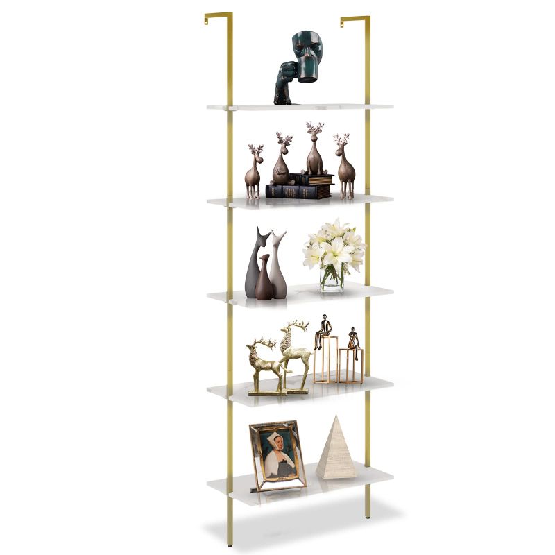Photo 1 of aboxoo 5 Tiers Ladder Shelf White Marble Modern Bookshelf Open Tall Wall Mount Bookcase Standing Leaning Wall Shelves Industrial Decorative
