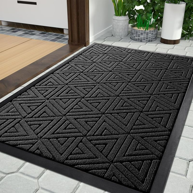 Photo 1 of Yimobra Door Mat Outdoor Entrance, Heavy Duty Durable Front Welcome matt for Outside Home Entry, Doormat for Back Patio Floor Porch Garage Office, Low Profile, Easy Clean, Waterproof, Black