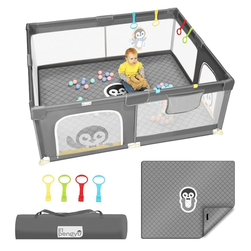 Photo 1 of Baby Playpen for Babies and Toddlers with Mat, Extra Large Baby Playard No Gaps for Indoor & Outdoor, Toddler Playpen with Bag, Anti-Slip Base, (Gray), Li'l Pengyu