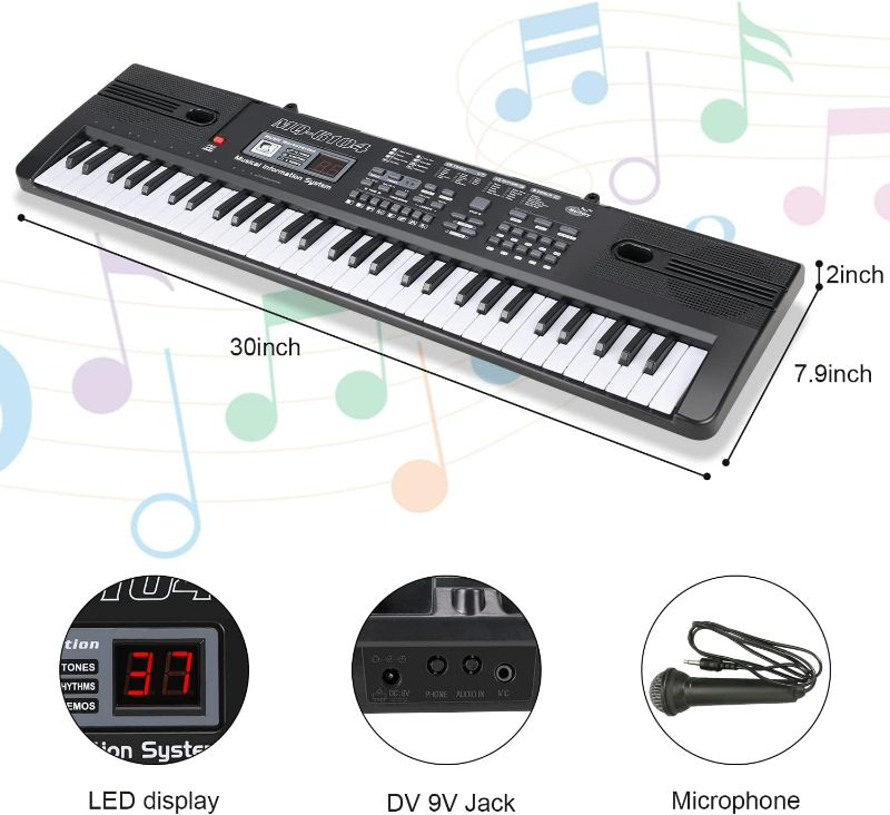 Photo 1 of Digital Music Piano Keyboard 61 Key - Portable Electronic Musical Instrument Multi-function Keyboard and Microphone for Kids Piano Music Teaching 
