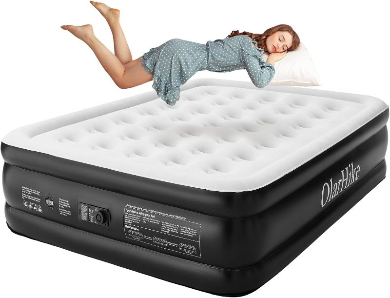Photo 1 of OlarHike Inflatable Queen Air Mattress with Built in Pump,18" Elevated Durable Mattresses for Camping,Home&Guests,Fast&Easy Inflation/Deflation Airbed,Black Double Blow up Bed,Travel Cushion,Indoor