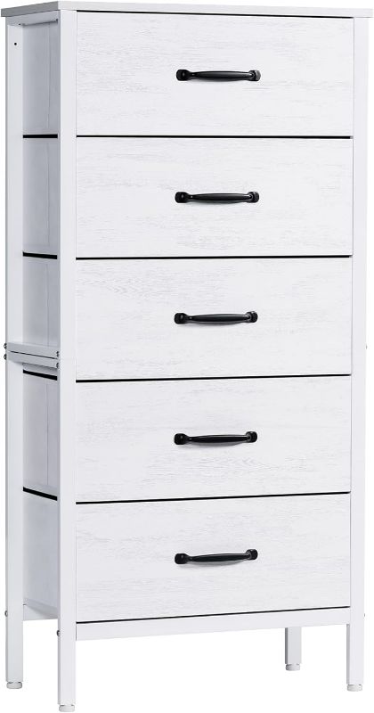 Photo 1 of LYNCOHOME White Farmhouse Dresser for Bedroom, White Chest of 4 Drawers for Bedroom, Coat Closet, Check Room, Tall White Fabric Dresser