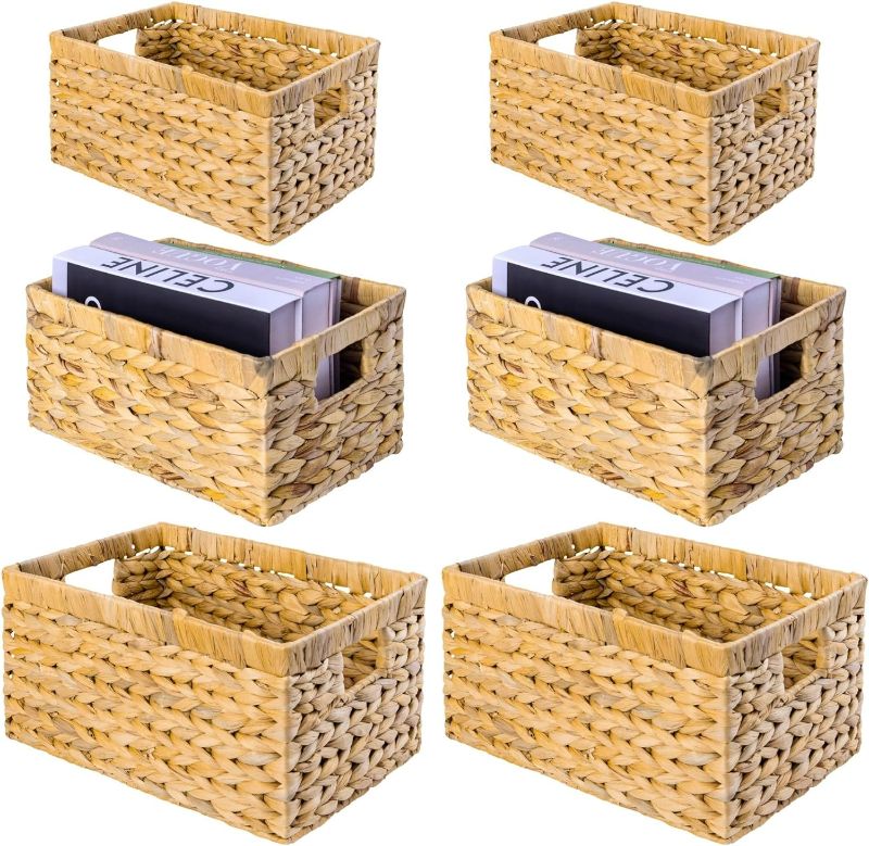 Photo 1 of M4DECOR Set of 6 Wicker Storage Basket, Water Hyacinth Storage Baskets, Wicker Storage Baskets for Shelves, Wicker Baskets for Storage, Woven Baskets for Storage