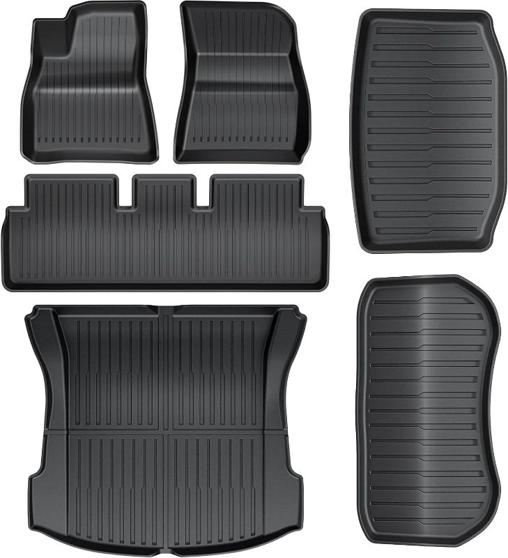 Photo 1 of Maysoo Floor Mats for Tesla Model 3 2023-2017 TPE All-Weather Cargo Liner Floor Mats Front and Rear Trunk Floor Mats Interior Accessories (Set of 6)