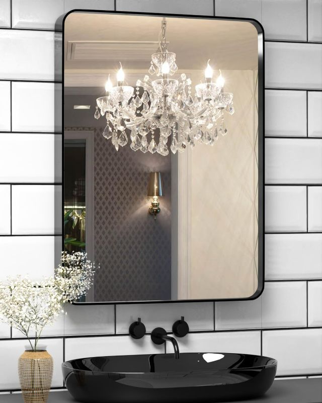 Photo 1 of  Black Bathroom Mirror, Rectangular Black Metal Framed Mirror for Vanity,