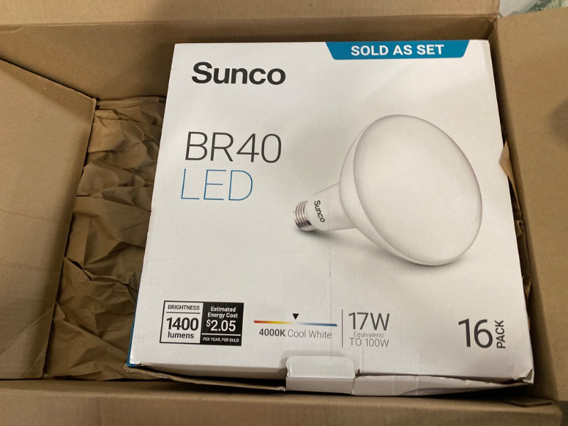 Photo 2 of Sunco 16 Pack BR40 LED Light Bulbs, Indoor Flood Light, Dimmable, 4000K Cool White, 100W Equivalent 17W, 1400 Lumens, E26 Base, Recessed Can Light, High Lumen, Flicker-Free - UL & Energy Star
