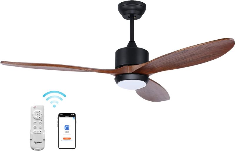 Photo 1 of Ovlaim 60 Inch Indoor Outdoor Ceiling Fan, Quiet DC Motor High CFM Large Walnut Wood Ceiling Fans with Lights Remote Control, 3 Blade Propeller Smart Ceiling Fan for Living Room & Outside Patio