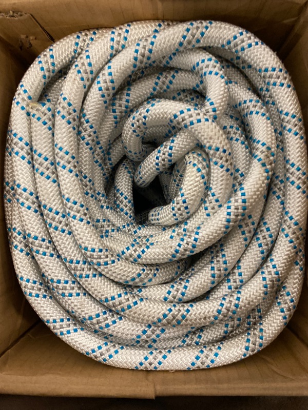 Photo 2 of HOSTIC High Strength Braid Rope Pulling Rope Polyester Rope Multipurpose Bull Rigging 3/4 Inch x 150 Feet White Grey Blue