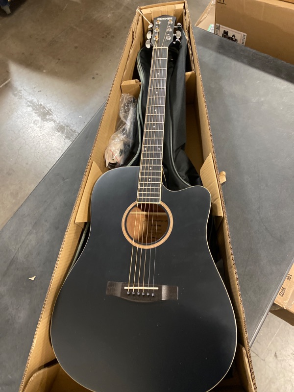 Photo 3 of Donner Black Acoustic Guitar for Beginner Adult Full Size Cutaway Acustica Guitarra Bundle Kit with Free Online Lesson Gig Bag Strap Tuner Capo Pickguard Pick, Right Hand 41”, DAG-1CB/DAD-160CD Black Cutaway