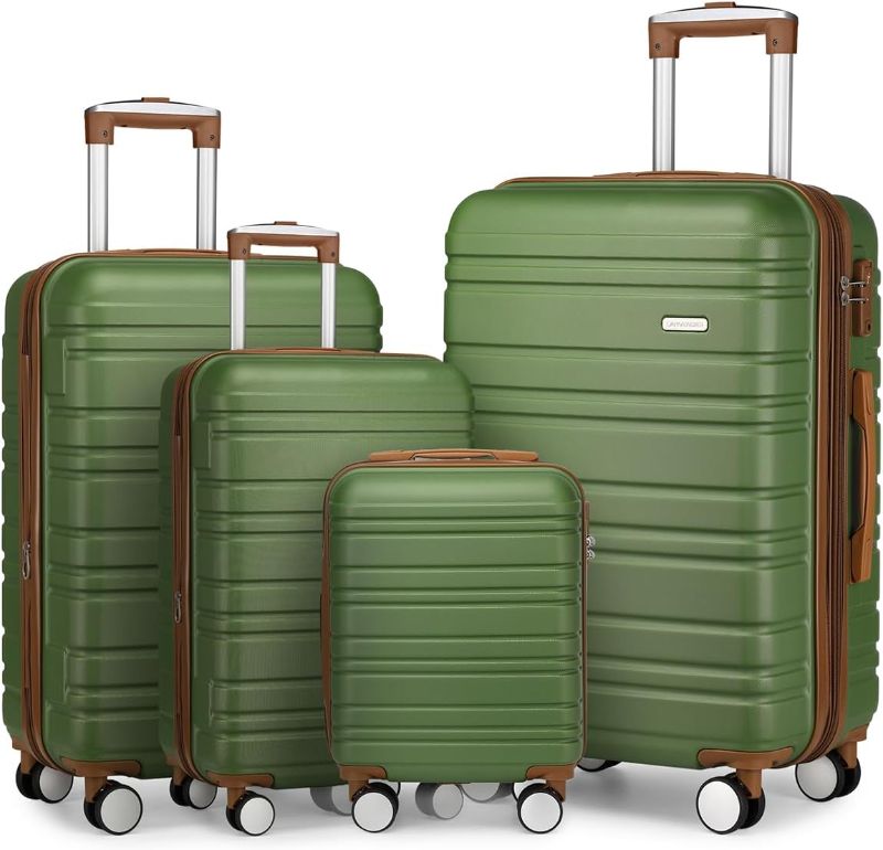 Photo 1 of LARVENDER Luggage Sets 4 Piece Expandable Hardside Durable Suitcase Sets Double Wheels TSA Lock, Green/Brown (18/20/24/28)
