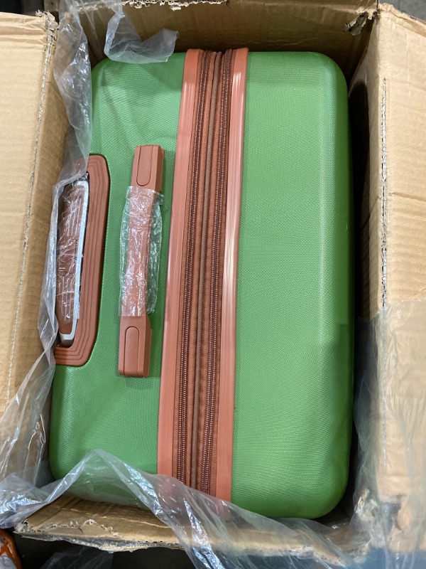 Photo 3 of LARVENDER Luggage Sets 4 Piece Expandable Hardside Durable Suitcase Sets Double Wheels TSA Lock, Green/Brown (18/20/24/28)
