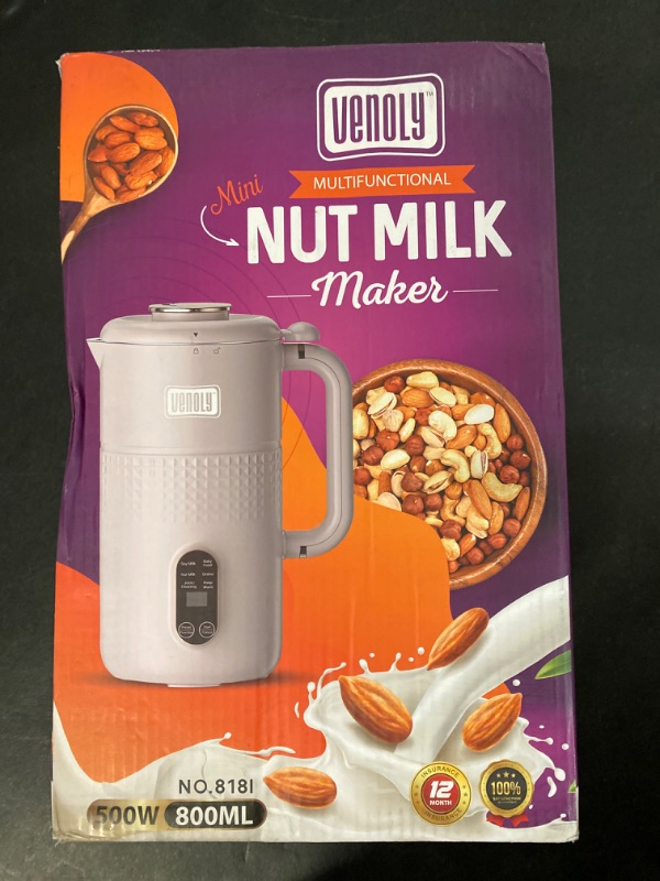 Photo 2 of Venoly Nut Milk Maker Machine - Convenient Nut Milk Machine for Homemade Plant-Based and Dairy-Free Beverages | Nut and Soy Milk Maker with Stainless Steel Blades Produces Up To 5.5 Cups | 9.5X11.5X7.25" White